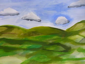 Grüne Hügel, Acryl auf Papier, 2019